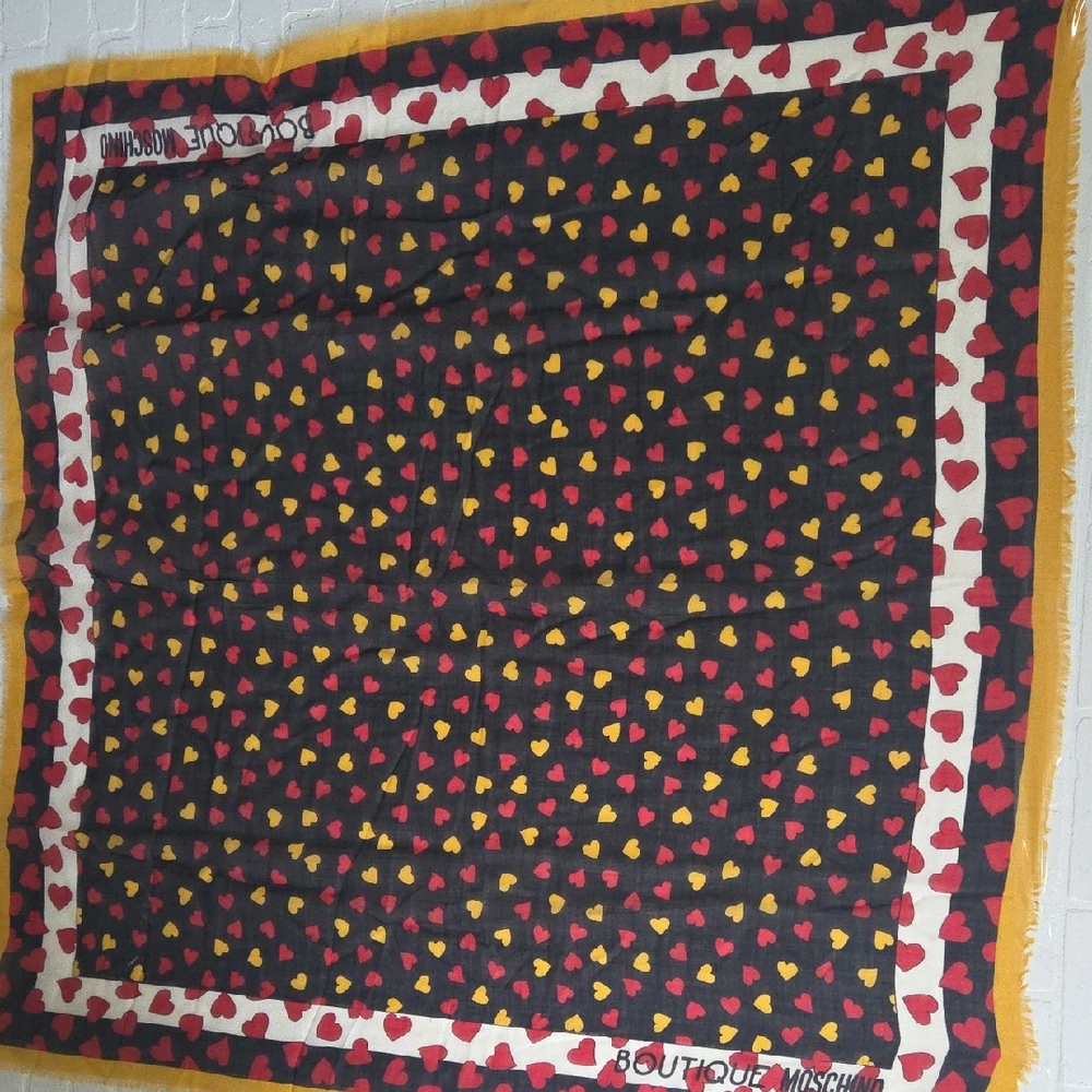 Moschino Black and Yellow Heart Scarf